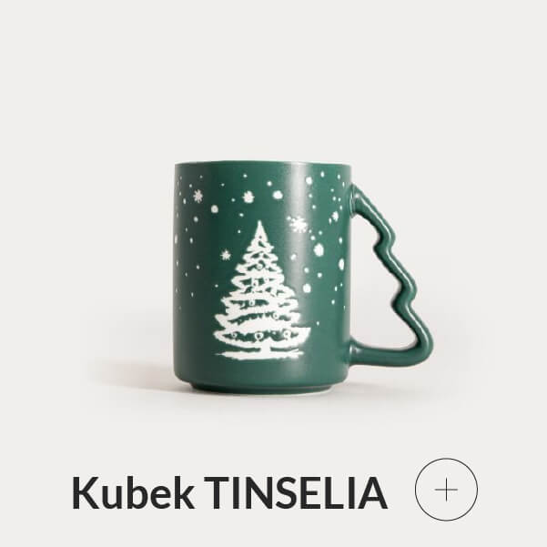 Kubek świąteczny zielony z uchem w kształcie choinki