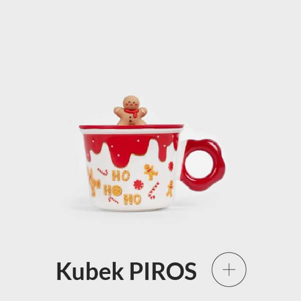 Kubek świąteczny czerwony z piernikowym ludzikiem