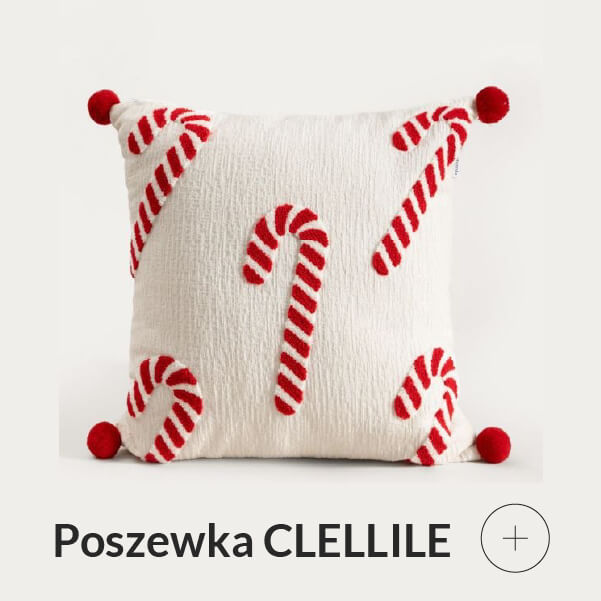 Poszewka świąteczna biała w laski cukrowe z pomponikami