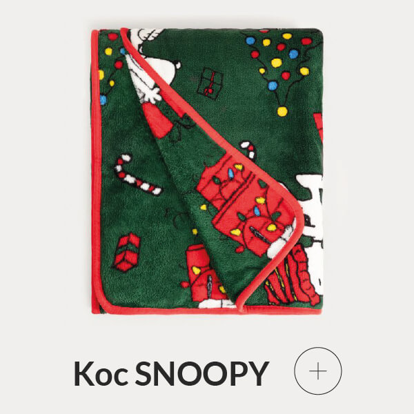 praktyczne prezenty na święta - ciepły koc Snoopy