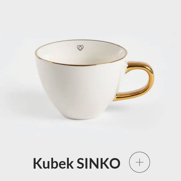 Kubek biały ze złotym uchem