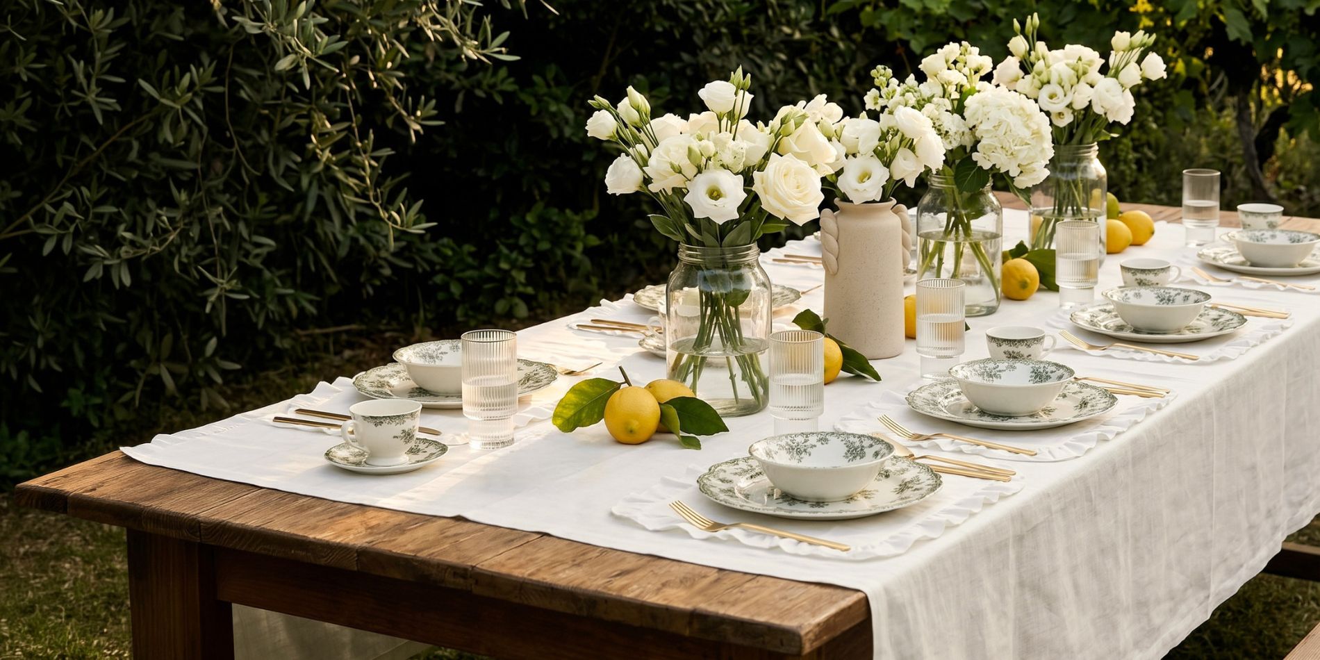 biała porcelana na stół w ogrodzie i na tarasie