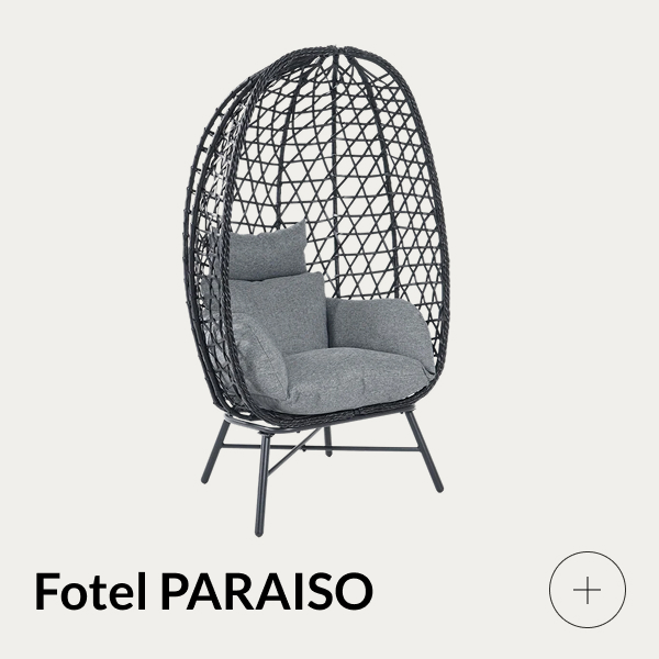 Fotel kokon ogrodowy <h2>Jakie meble wybrać na taras, balkon i do ogrodu?</h2> <ul> <li>Na niezadaszony taras: wybierając meble na taras, sprawdź odporność plecionki na promieniowanie UV oraz materiał konstrukcji. Na otwarty taras dobrze nadaje się technorattan na stelażu z aluminium. Warto wybrać model odporny na wilgoć, a poduszki chować przed deszczem.</li> <li>Do zadaszonej altany lub ogrodu: do ogrodu czy na taras osłonięty przed deszczem pasują meble drewniane oraz meble rattanowe na drewnianej ramie. Zadaszenie ogranicza działanie wody i słońca, dzięki czemu powierzchnia wymaga rzadszego odnawiania.</li> <li>Na mały balkon: składane krzesło, wąski fotel lub kompaktowy zestaw mebli zajmują mniej miejsca i łatwiej je schować. Przed zakupem zmierz balkon oraz sprawdź, ile przestrzeni pozostanie po rozłożeniu mebli.</li> <li>Do strefy jadalnianej: zestaw mebli ogrodowych powinien odpowiadać liczbie domownik&oacute;w i wielkości przestrzeni. Stabilne krzesło oraz dobrze dobrany zestaw mebli pozwalają wygodnie usiąść przy stole i swobodnie poruszać się wok&oacute;ł niego.</li> <li>Do wypoczynku: urządzając strefę relaksu, można wybrać takie elementy jak sofa, narożnik lub głęboki fotel. O tym, czy są to komfortowe meble, decydują wymiary siedziska, wysokość oparcia i jakość poduszek. Większy zestaw sprawdzi się podczas dłuższego relaksu, jeśli nie ogranicza przejścia.</li> <li>Do aranżacji nowoczesnej lub naturalnej: nowoczesną aranżację podkreśli nowoczesny design, proste linie i metalowe elementy. Bardziej stylowy i naturalny efekt dają drewno oraz plecionki. Modele dostępne w wielu kolorach łatwo dopasować do elewacji i tekstyli&oacute;w, natomiast naturalny rattan najlepiej ustawić pod zadaszeniem. Przed zakupem sprawdź także deklarowaną odporność materiał&oacute;w na warunki zewnętrzne.</li> </ul>PARAISO