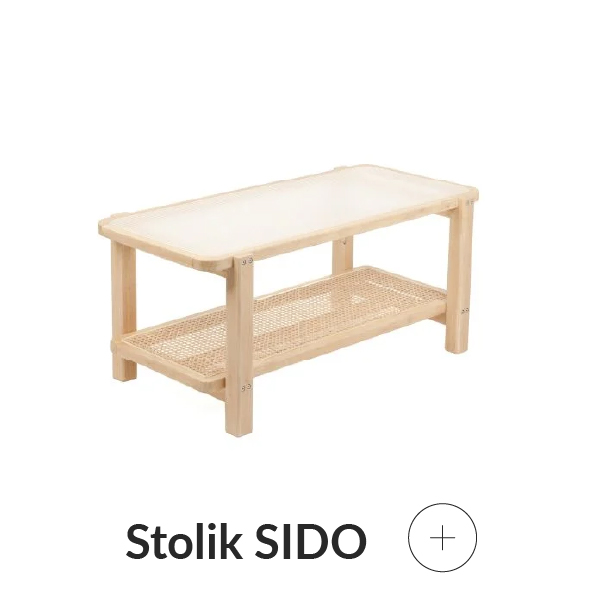 Stolik drewniany z rattanem