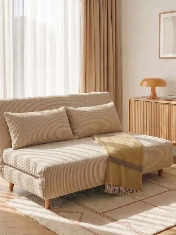 Sofa SOLACE 2-osobowa, z funkcją spania sztruksowa ecru 140x91x84 cm