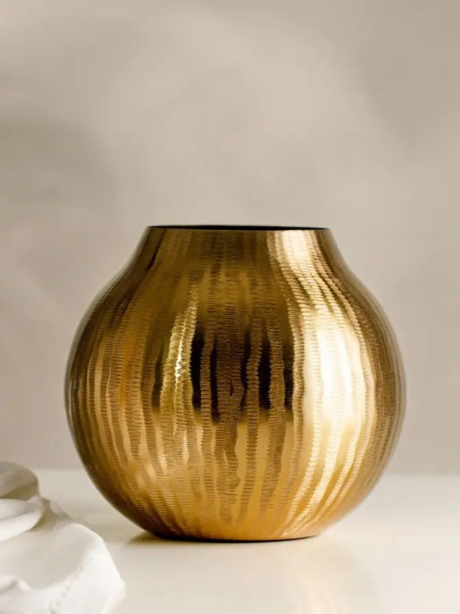 Wazon GIRONA metalowy szeroki złoty 20x15 cm