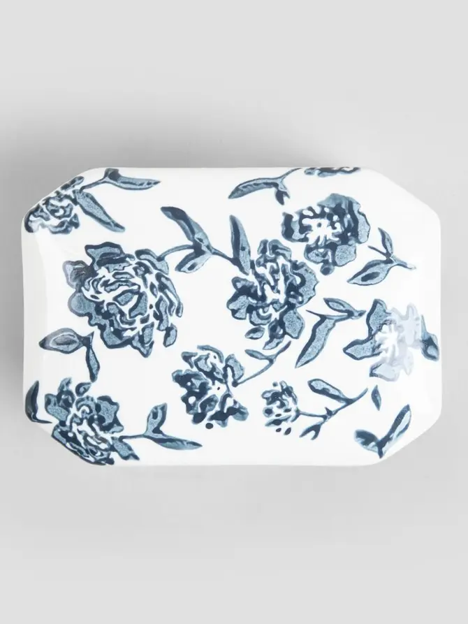 Pojemnik FLORAL HAMPTONS ceramiczny z niebieskim wzorem 14x10x7,5 cm