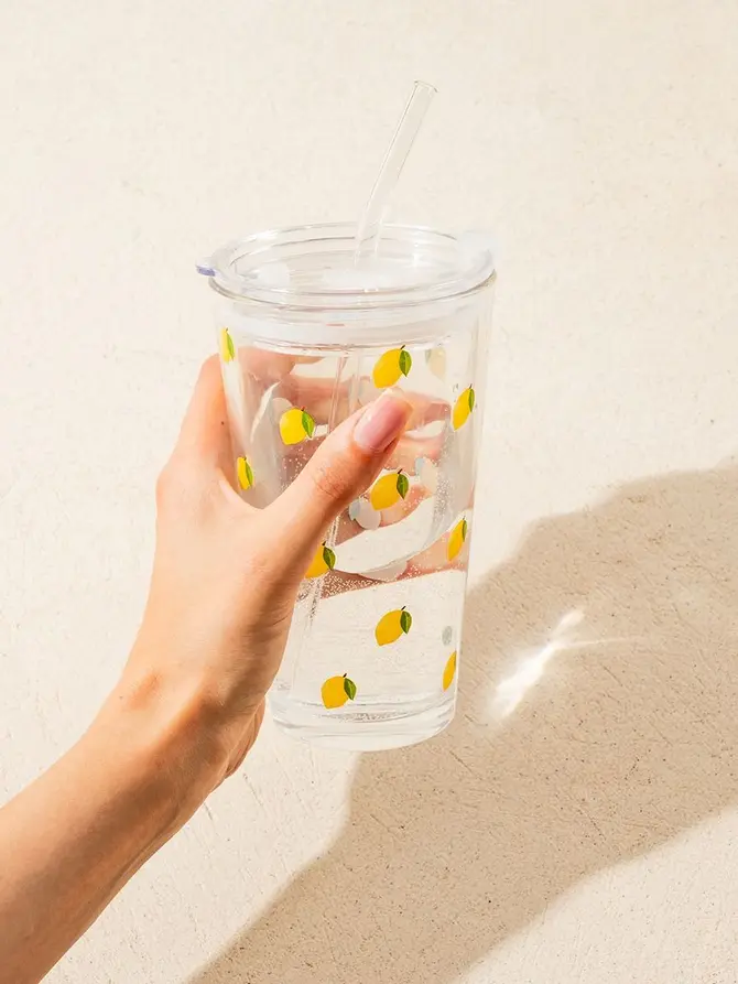 Szklanka EMBO SUMMER ze słomką w cytrynki 0,4 l