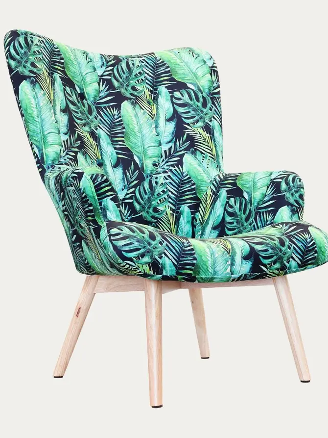 Fotel MOSS welurowy z motywem liści 70x55x95 cm