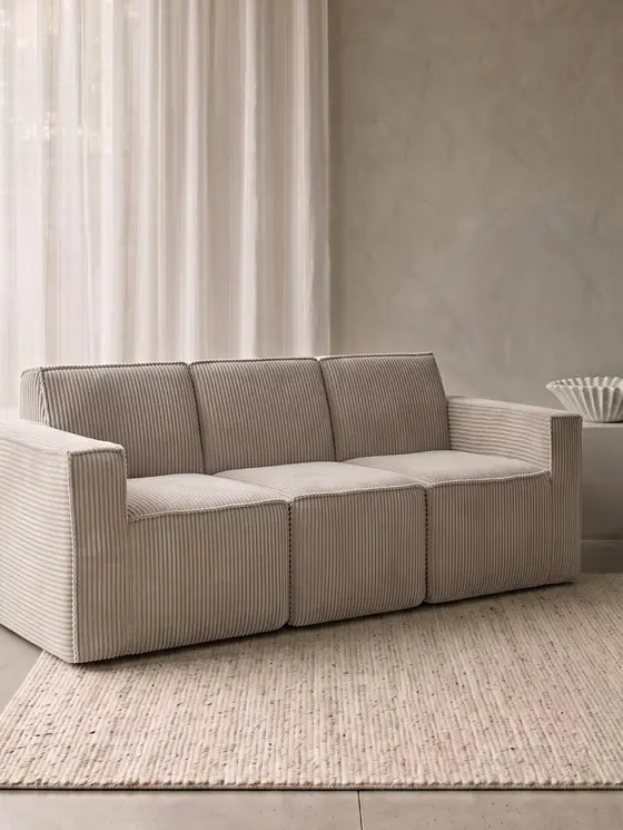 Sofa modułowa LYKKE 3-osobowa jasnoszara piankowa sztruksowa 263x88x73 cm