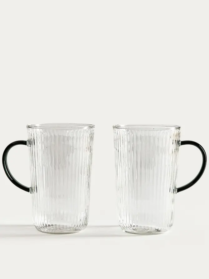 Zestaw szklanek LUVOS ryflowanych z szarym uchem 2 szt. 500 ml