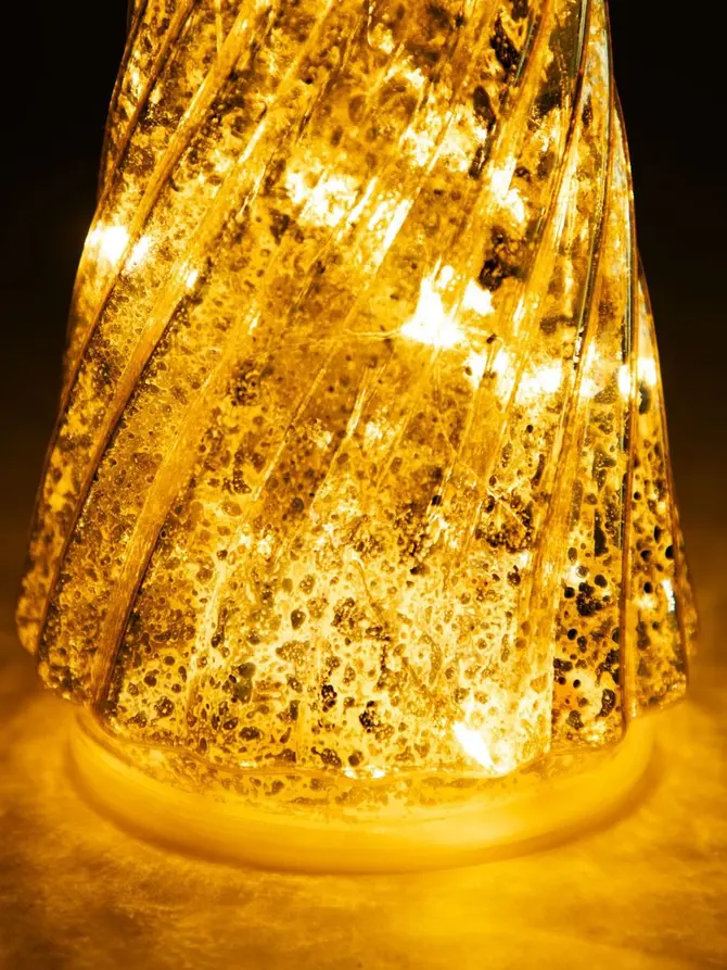 Lampion LED TATUM choinka szklana złota 10x25 cm
