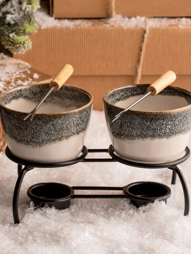 Zestaw do fondue LAMBI z podgrzewaczem podwójny, 2x250 ml 19x13 cm