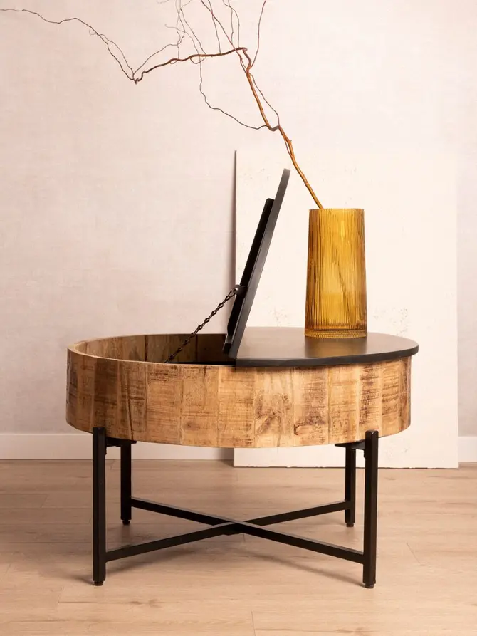 Stolik kawowy LEO lite drewno mango + metal 84x84x48 cm