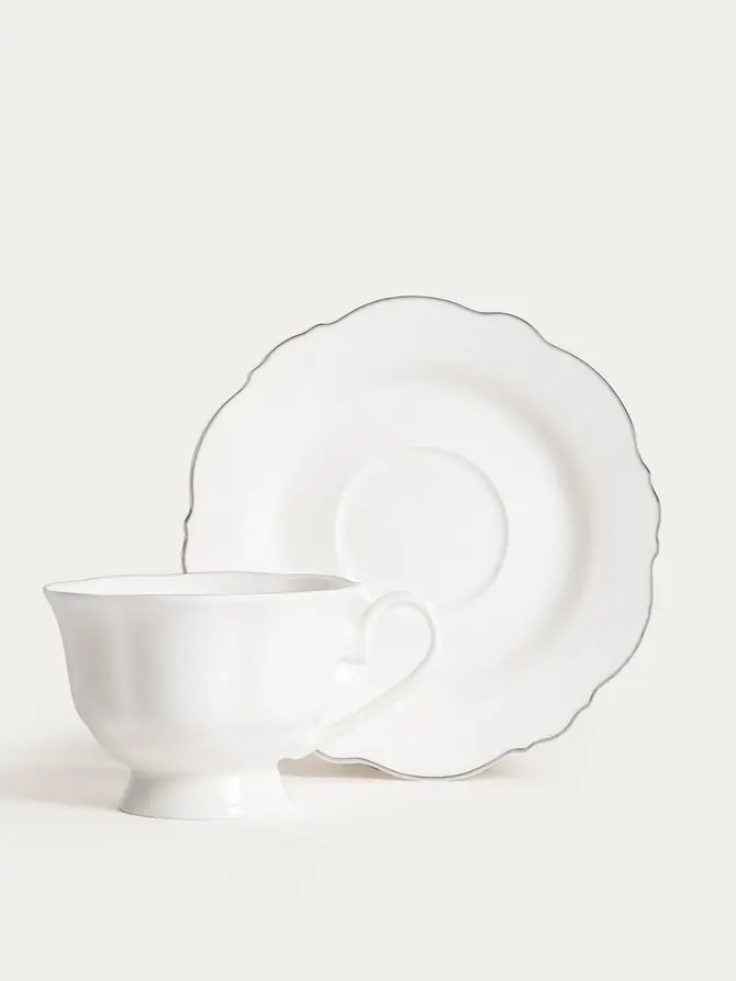 Filiżanka ze spodkiem ELORIA porcelanowa ze srebrnym rantem 0,2 l