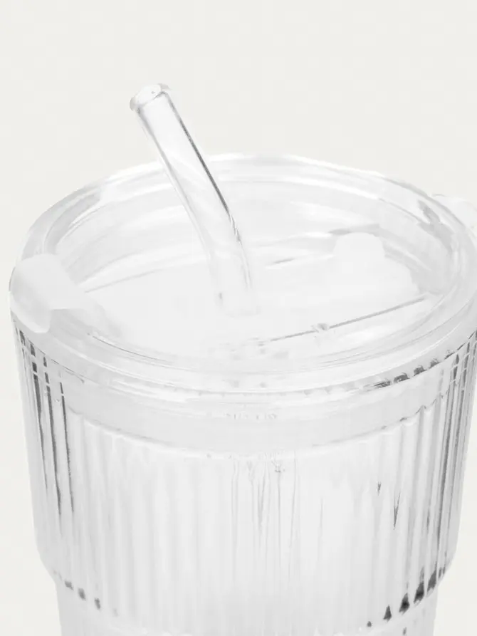 Szklanka EMBO GROOVE ryflowana ze szklaną słomką 0,4 l