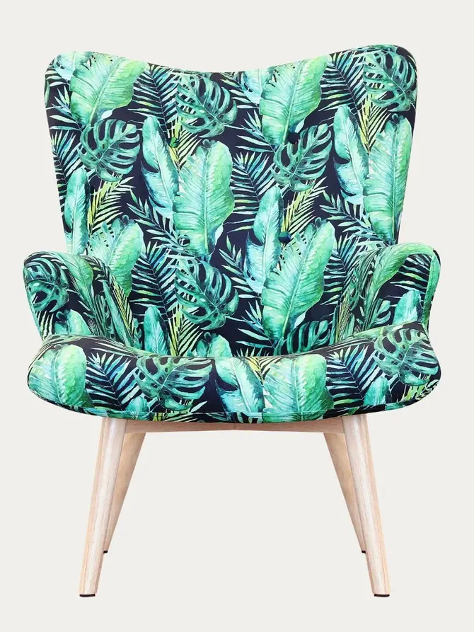 Fotel MOSS welurowy z motywem liści 70x55x95 cm