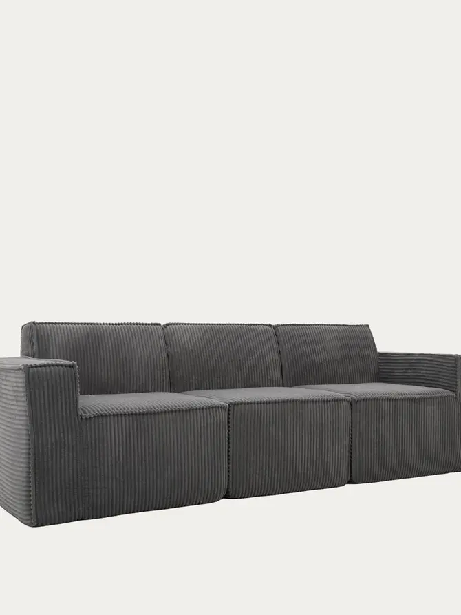 Sofa modułowa LYKKE 3-osobowa ciemnoszara piankowa sztruksowa 263x88x73 cm