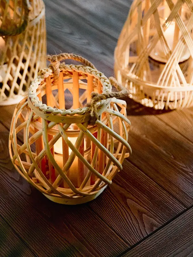 Lampion LAGGE pleciony naturalny niski 23x22 cm
