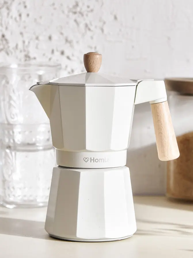 Kawiarka MIA MOKKA śmietankowa z drewnianym uchwytem 6 cups