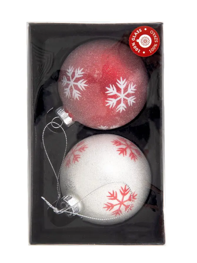 Bombki FROSTIE w śnieżynki biała i czerwona 2 szt.