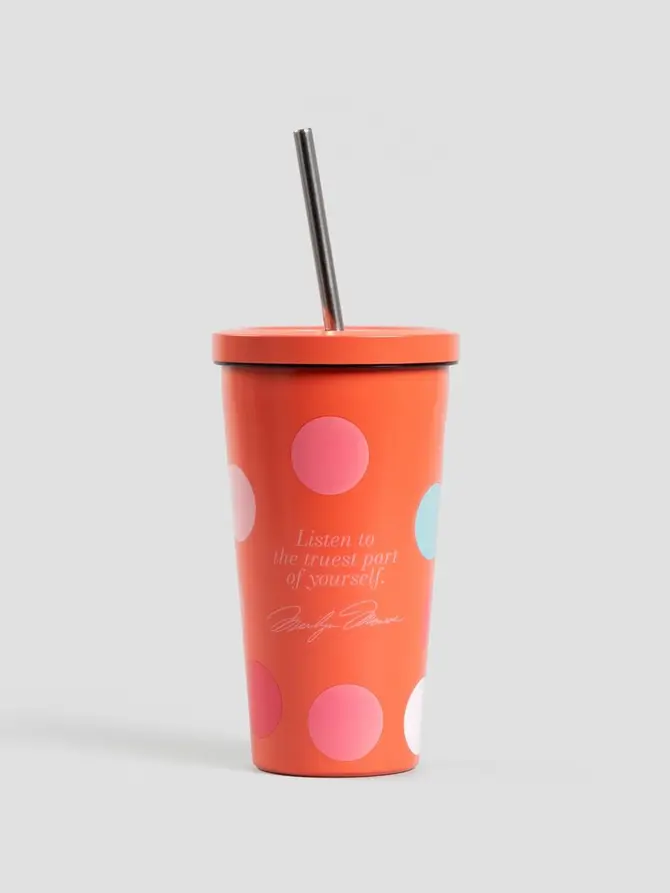 Kubek termiczny MONROE SUMMER ze słomką koralowy 540 ml