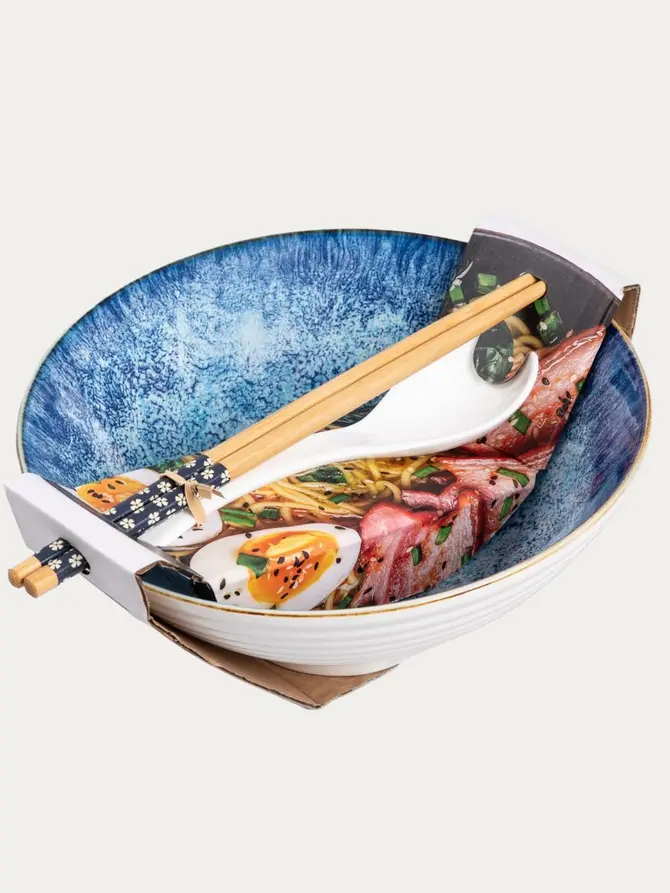 Zestaw do ramen SALADO niebieska z brązowym rantem 21 cm
