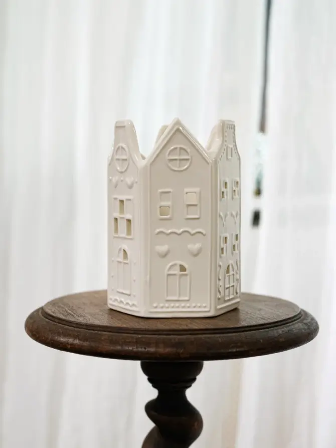 Lampion TOWNY domek ceramiczny kremowy 10,7x10,7x15 cm