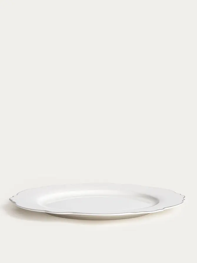 Talerz ELORIA porcelanowy deserowy ze srebrnym rantem 21 cm