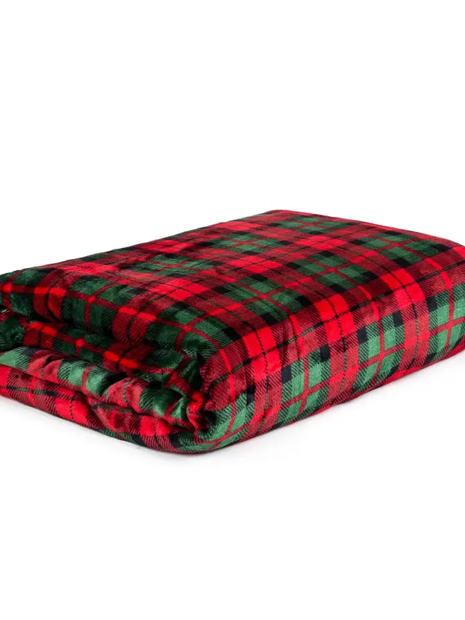 Koc TARTAN w kratę z szerpą 150x200 cm
