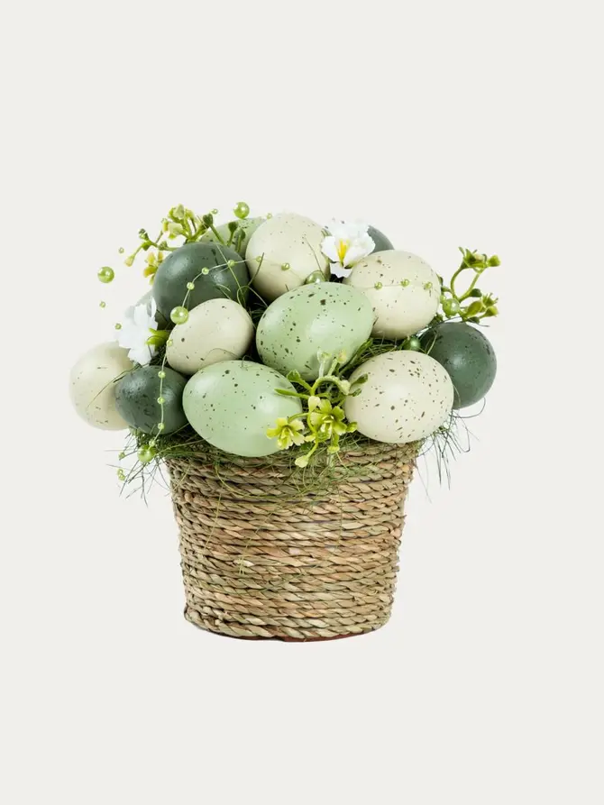 Stroik wielkanocny EASTER JOY z jajkami w doniczce 18x18x18 cm