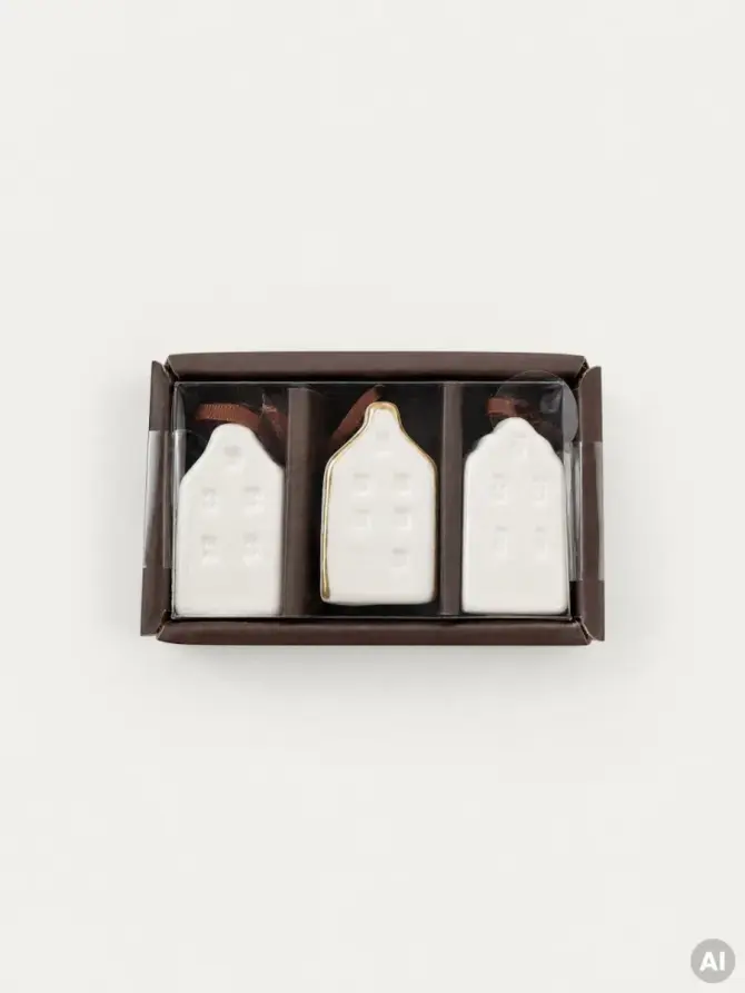 Zestaw zawieszek LUNARA ceramiczne domki białe 4,5 cm 3 szt.
