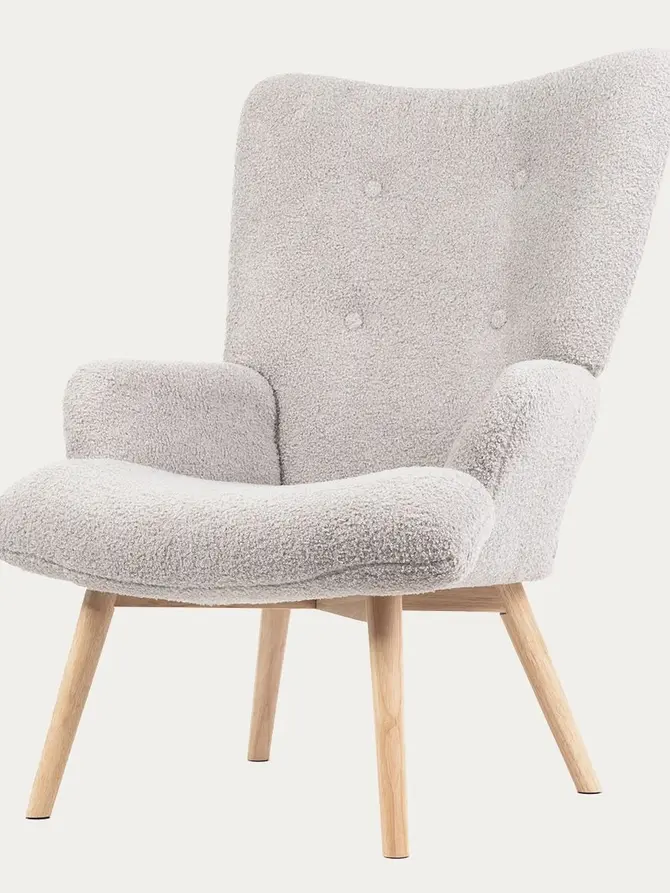 Fotel MOSS TEDDY BOUCLE w tkaninie TEDDY jasnoszary 70x55x95 cm