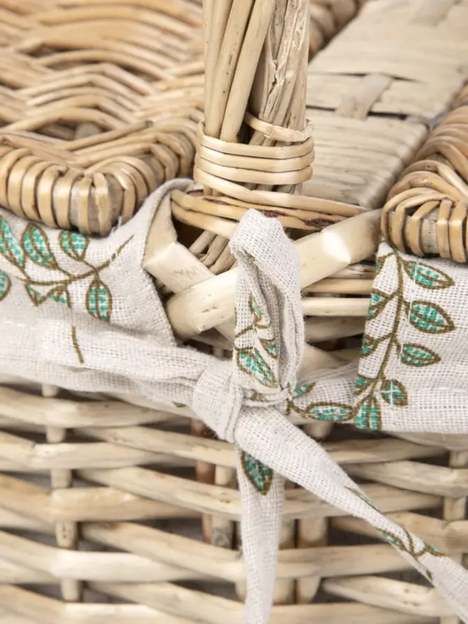 Kosz piknikowy LORENZO naturalny w listki 40x30x18/34 cm