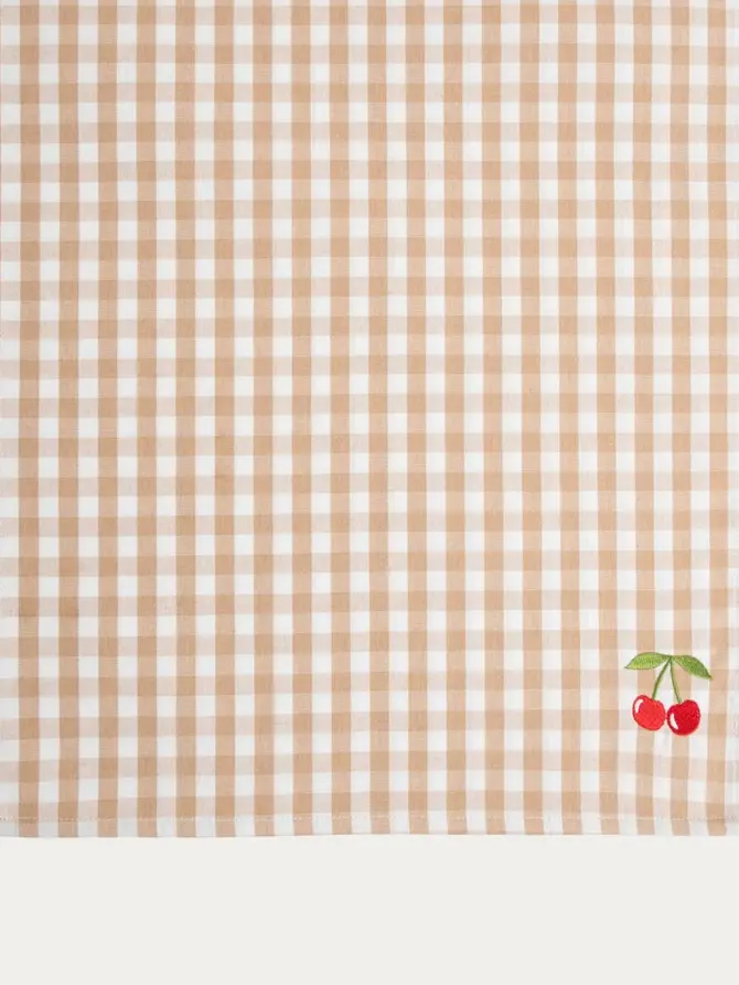 Bieżnik ABRIL beżowy w kratkę z ozdobnym haftem 40x160 cm