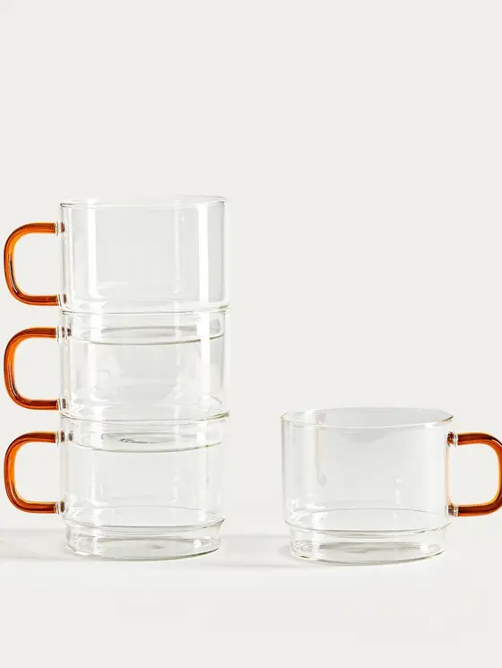 Zestaw szklanek VOLA piętrowanych z bursztynowym uchem 4 szt. 350 ml