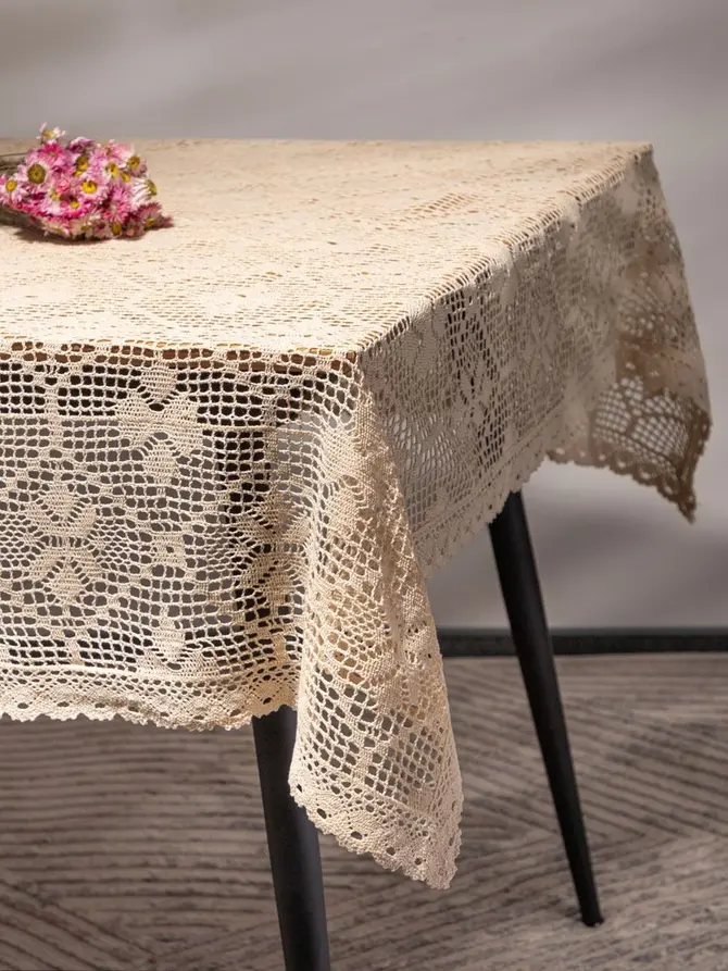 Obrus CROCHET szydełkowy beżowy 130x170 cm