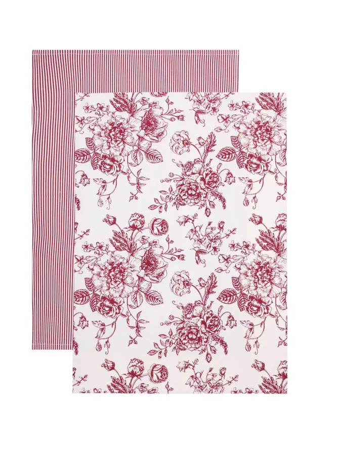 Zestaw ścierek kuchennych NELE w kwiaty czerwone 2*45x65 cm