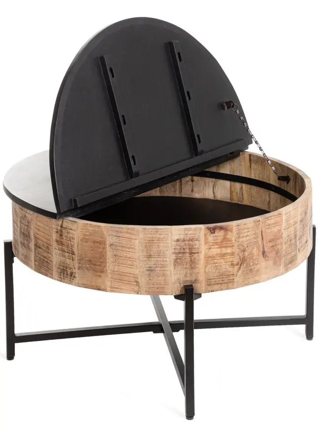 Stolik kawowy LEO lite drewno mango + metal 84x84x48 cm