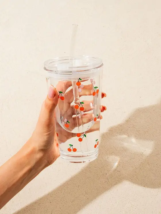 Szklanka EMBO SUMMER ze słomką w wiśnie 0,4 l