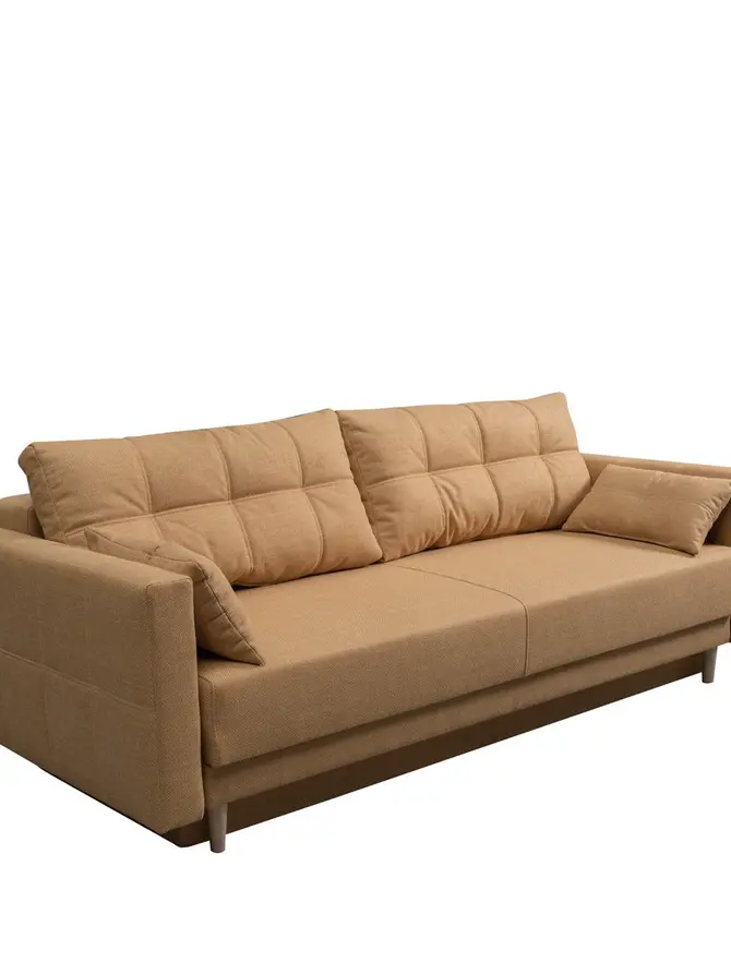 Sofa MAGNUS musztardowa z funkcją spania i pojemnikiem na pościel 216x85x91 cm