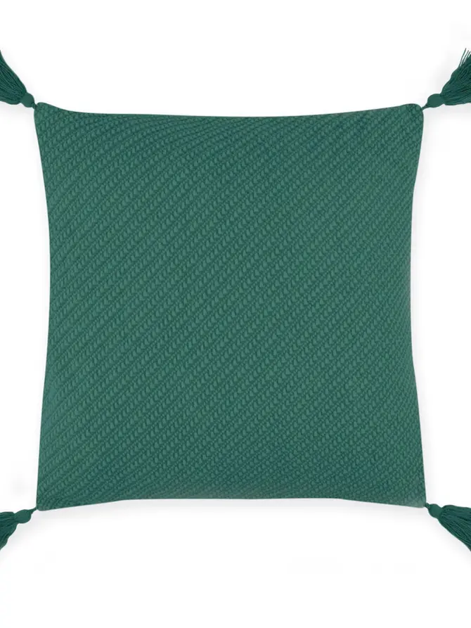 Poszewka MORRIS z frędzlami zielona z domieszką bawełny 45x45 cm