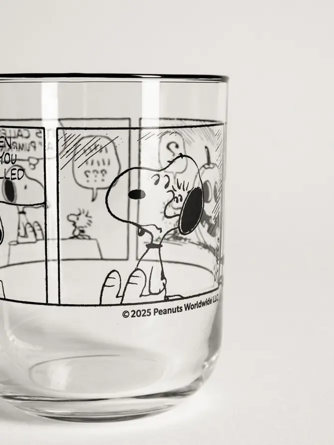 Szklanka SNOOPY z printem komiksu i czarnym rantem 0,3 l