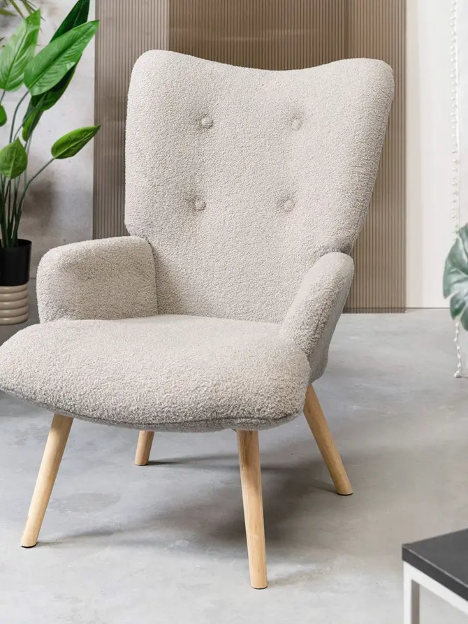 Fotel MOSS TEDDY BOUCLE w tkaninie TEDDY beżowy 70x55x95 cm