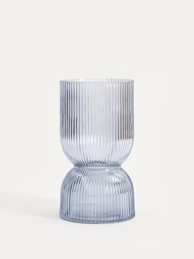 Wazon LIMPID szklany prążkowany błękitny 20 cm
