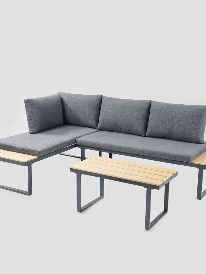 Zestaw mebli LUSSO szary ze stolikiem 212x67x72 cm