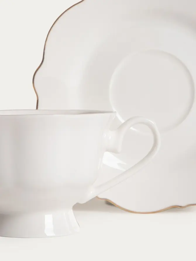 Filiżanka ze spodkiem ELORIA porcelanowa ze złotym rantem 0,2 l