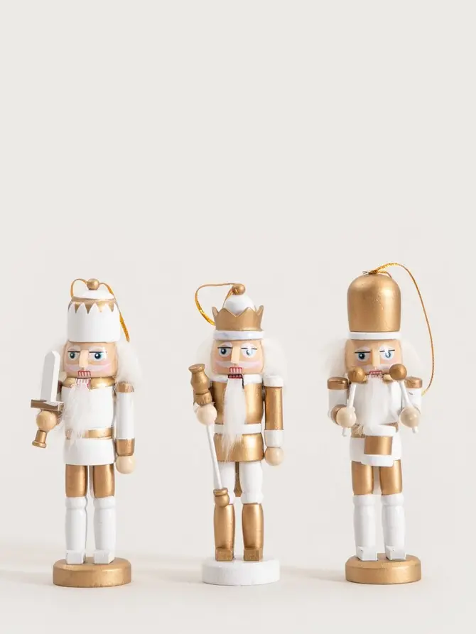 Zestaw zawieszek NUTCRACKER dziadki do orzechów biało-złote 12,5 cm 3 szt.