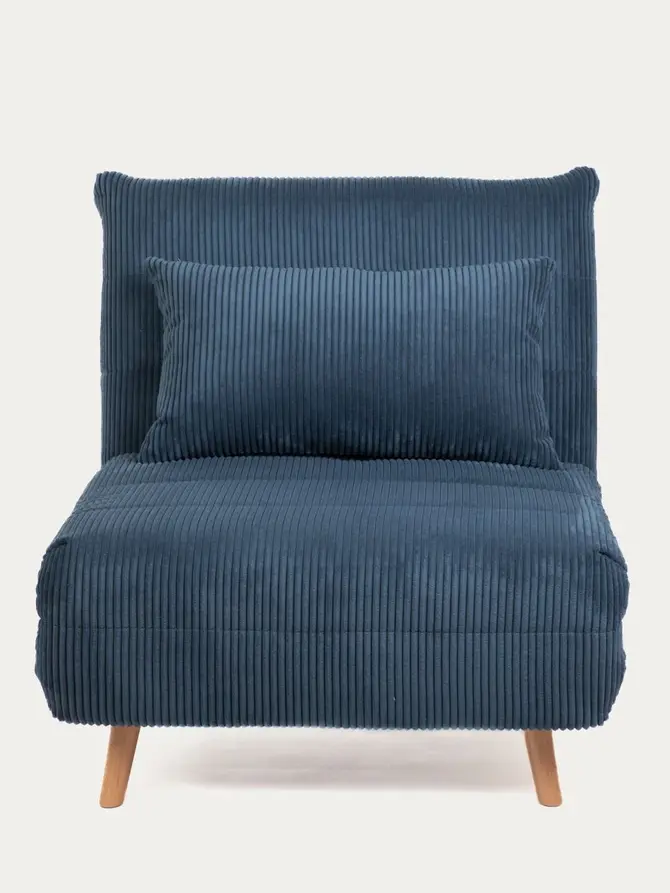 Sofa SOLACE 1-osobowa, z funkcją spania sztruksowa granatowa 83x91x84 cm