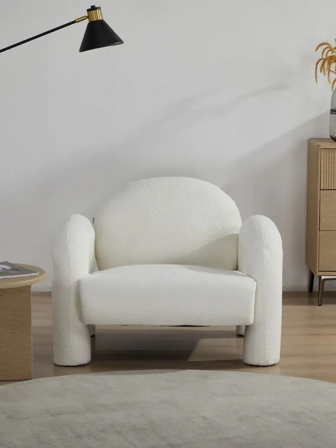 Fotel SEDIA ecru w tkaninie TEDDY BOUCLÉ 95x88x70 cm
